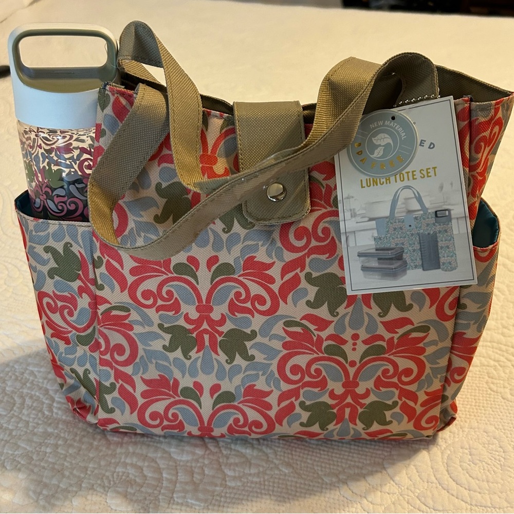 Elegant Floral Tote with Tan Straps